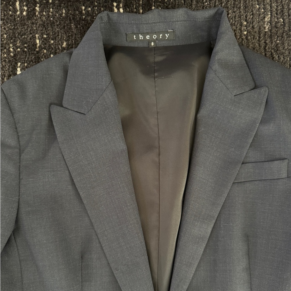 Theory Single Button Notch Lapel Blazer Dark Blue… - image 2